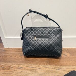 INZI Quilted Black Shoulder Bag with Knotted Strap